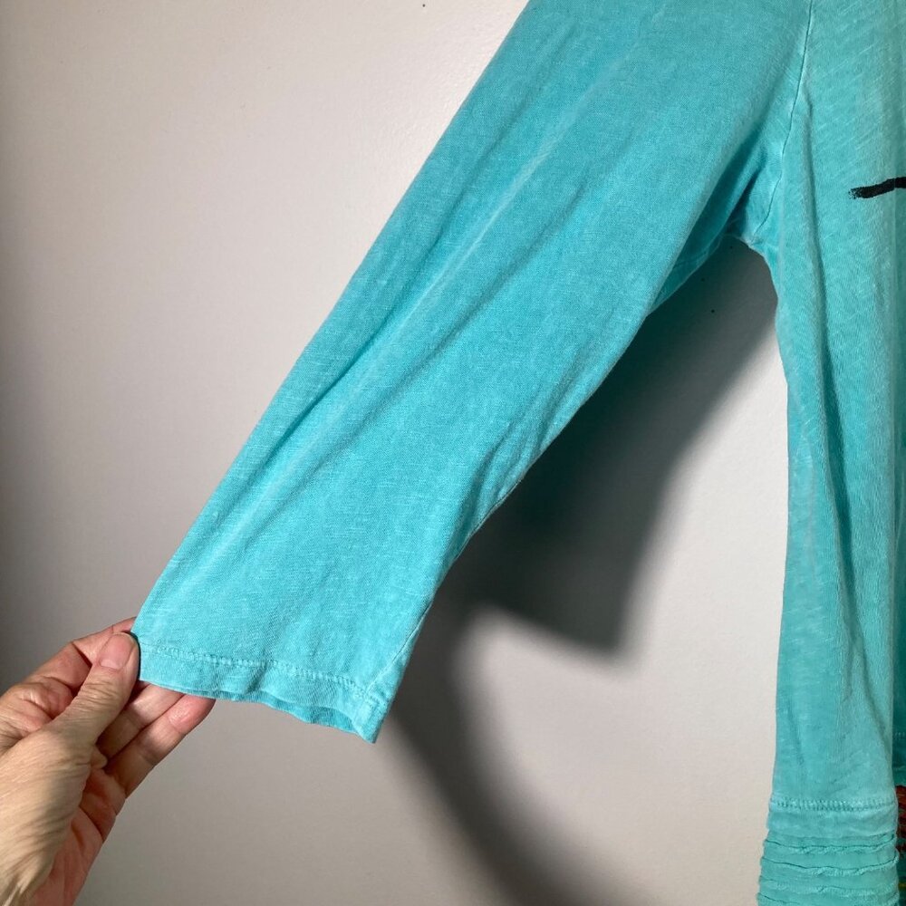 Abstract Print Teal Blouse - Picture 6 of 10